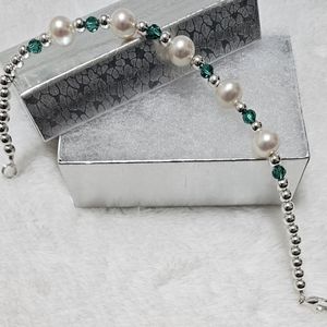 Genuine Pearl, 925 Silver and Austrian Crystals
